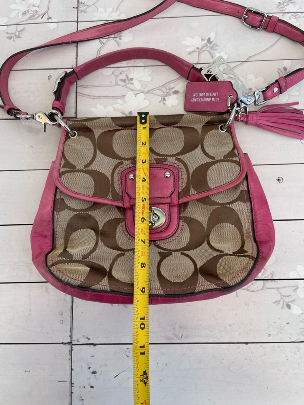 Coach Brown Signature Canvas Crossbody with Pink Trim - Picture 8 of 10